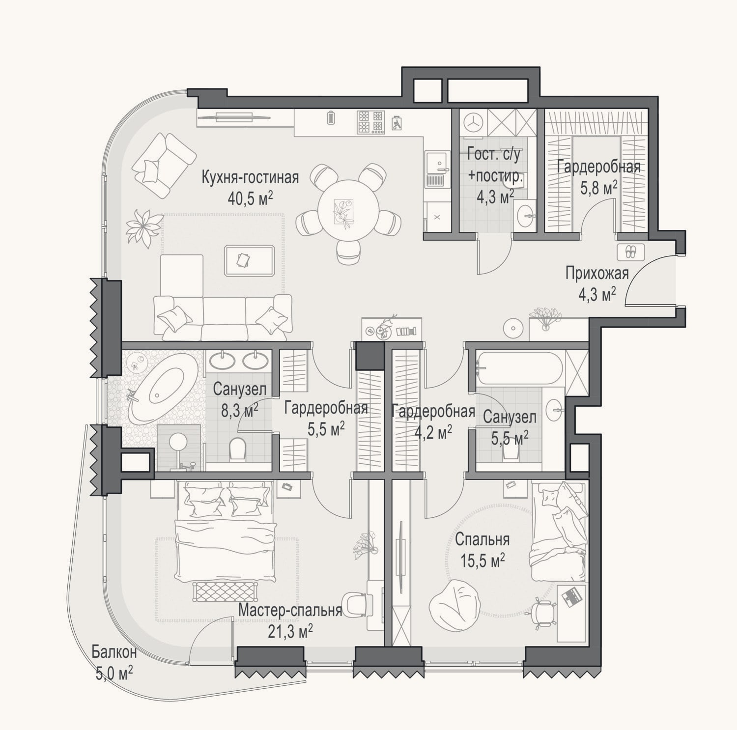 Планировка: 3-к, 115,5 м²