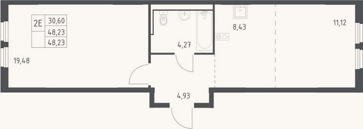 Планировка: 2-к, 48,2 м²