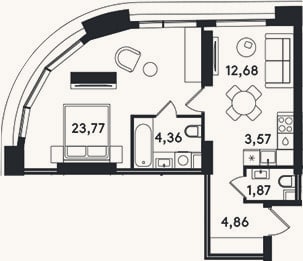 Планировка: 2-к, 51,1 м²