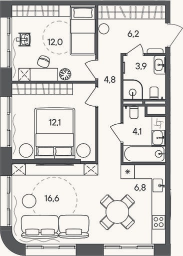 Планировка: 3-к, 66,5 м²