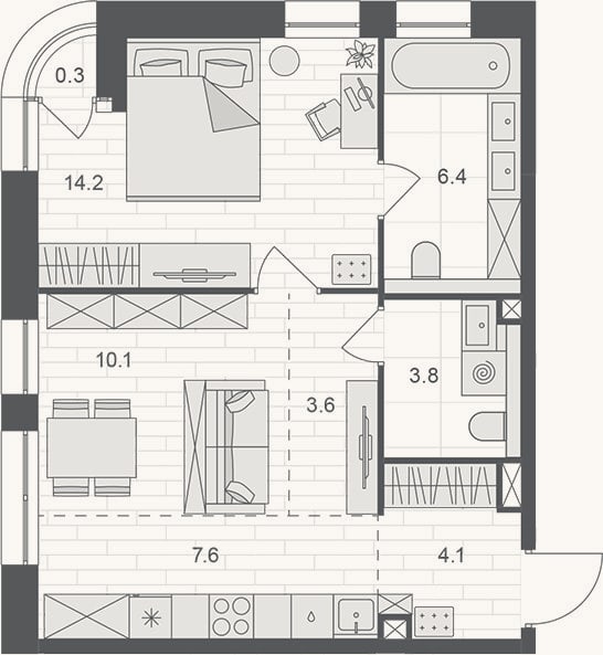 Планировка: 2-к, 49,8 м²