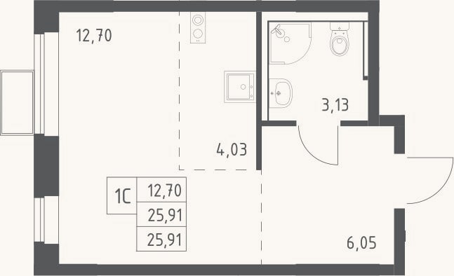 Планировка: Студия, 25,9 м²