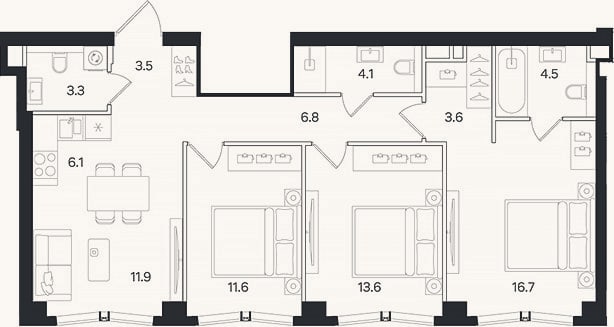 Планировка: 4+ к, 85,7 м²