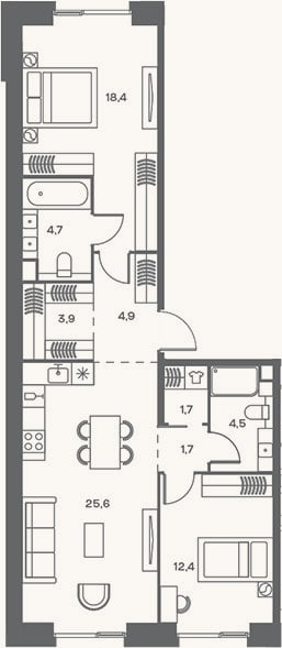 Планировка: 3-к, 77,8 м²