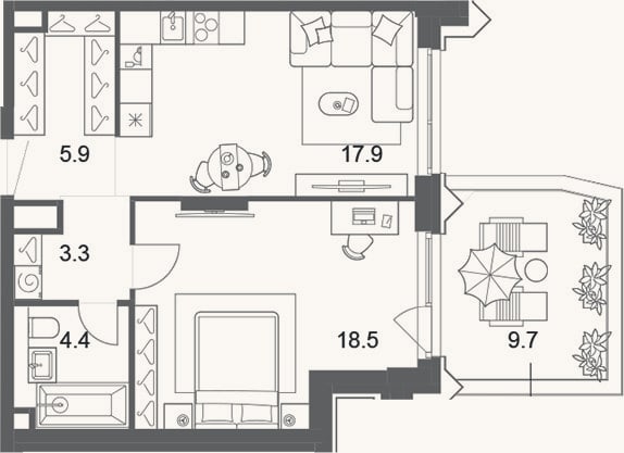 Планировка: 2-к, 50,2 м²
