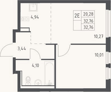Планировка: 2-к, 32,8 м²
