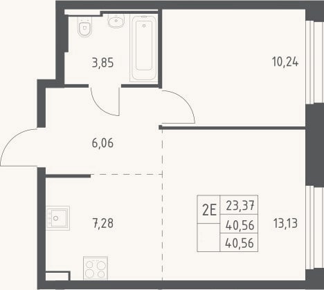 Планировка: 2-к, 40,6 м²