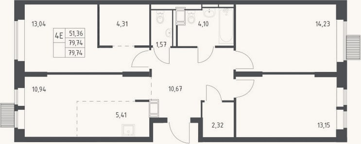 Планировка: 4+ к, 79,7 м²