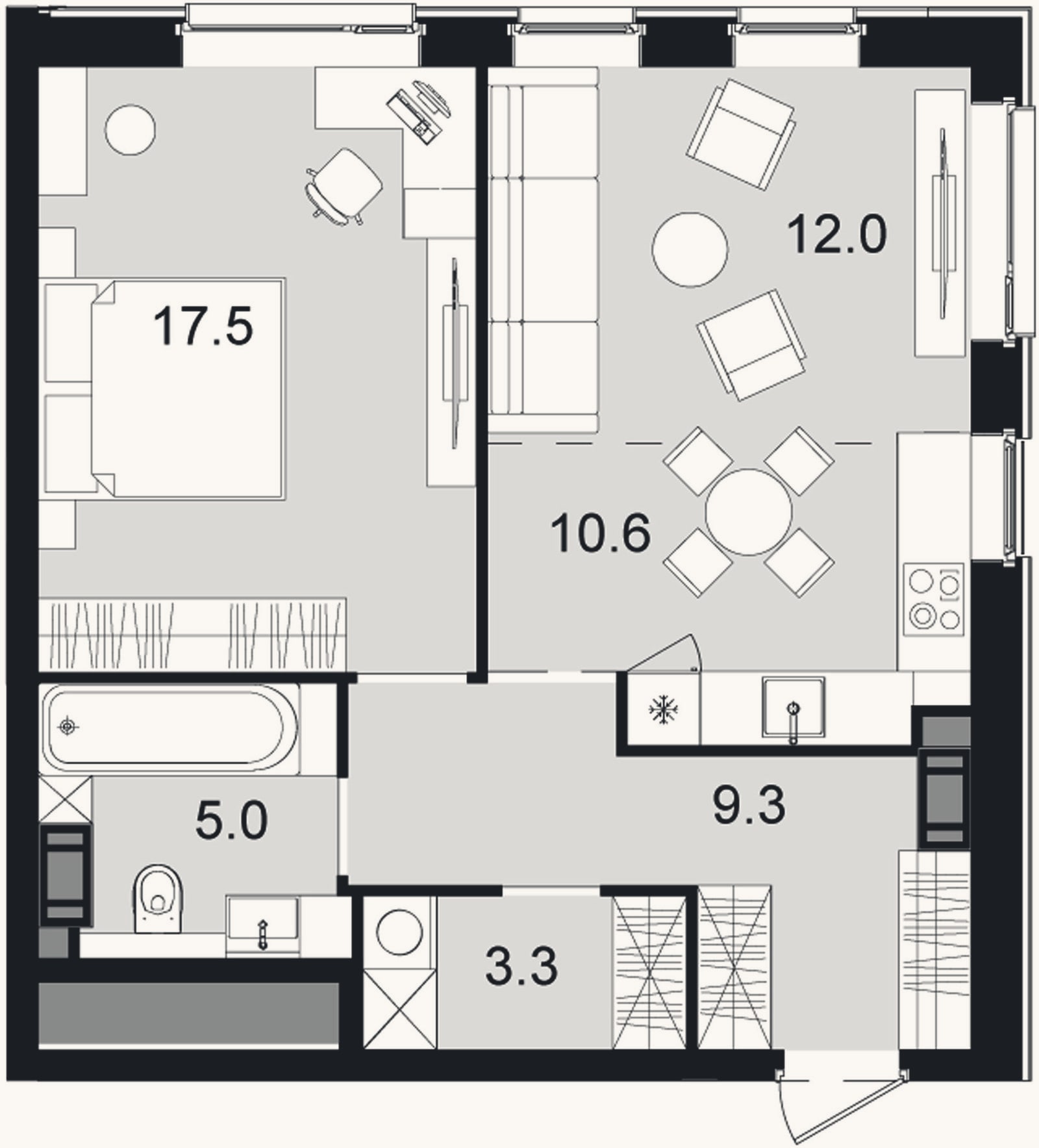 Планировка: 2-к, 56,6 м²