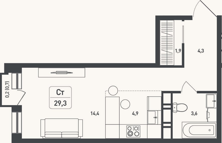 Планировка: Студия, 29,1 м²