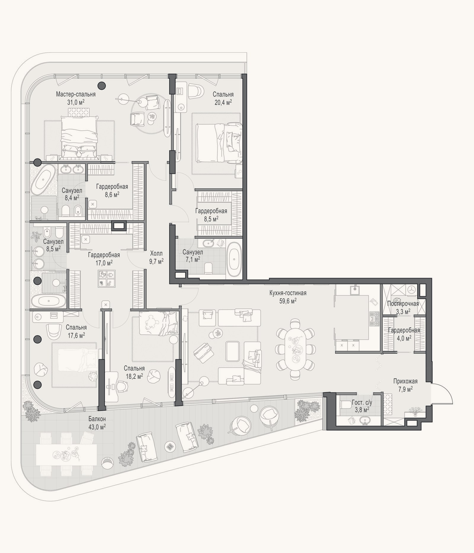 Планировка: 4+ к, 240,8 м²