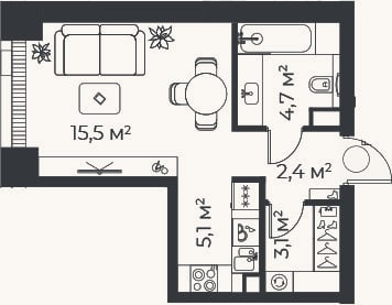 Планировка: Студия, 30,7 м²