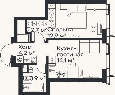 Планировка: 2-к, 37,8 м²