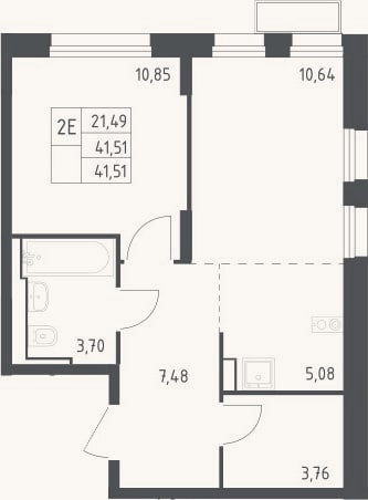 Планировка: 2-к, 41,5 м²