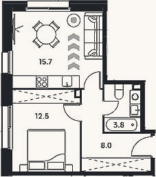 Планировка: 1-к, 40 м²