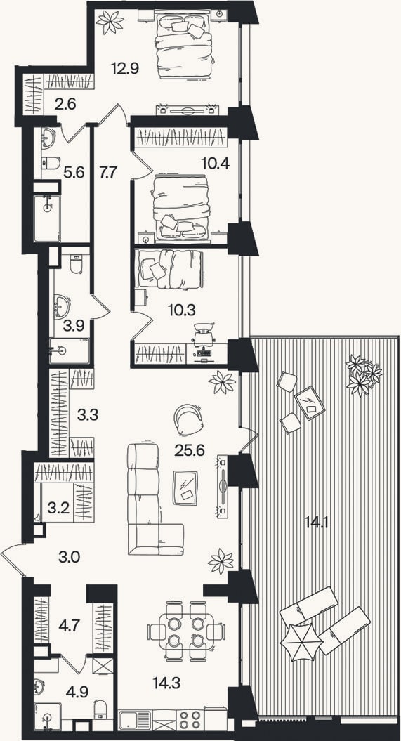 Планировка: 4+ к, 112,4 м²