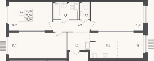 Планировка: 4+ к, 79,8 м²