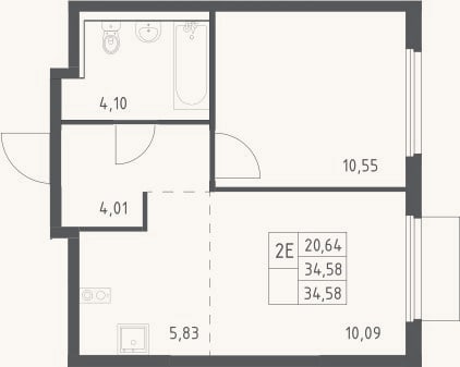 Планировка: 2-к, 34,6 м²