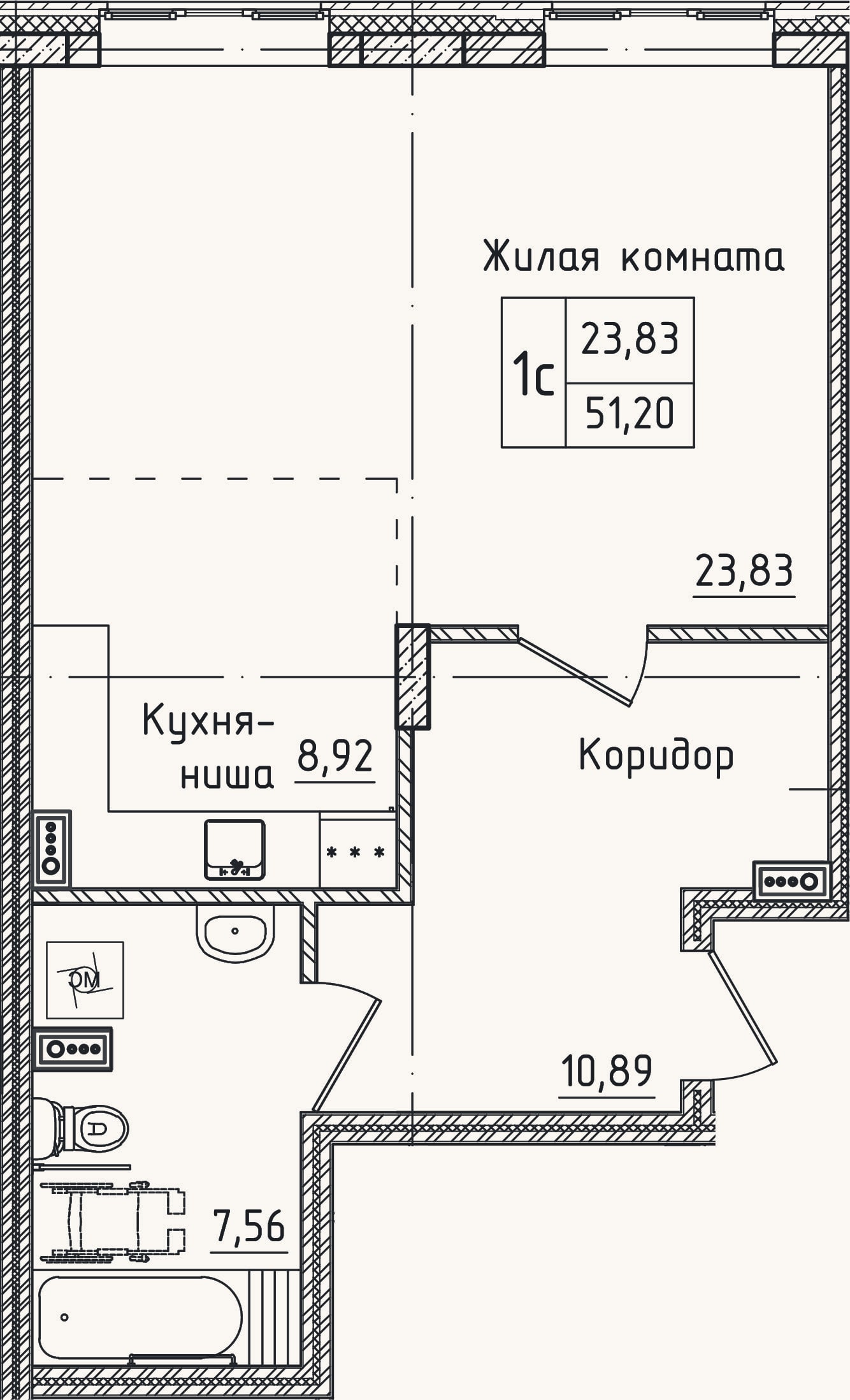 Планировка: Студия, 51,2 м²