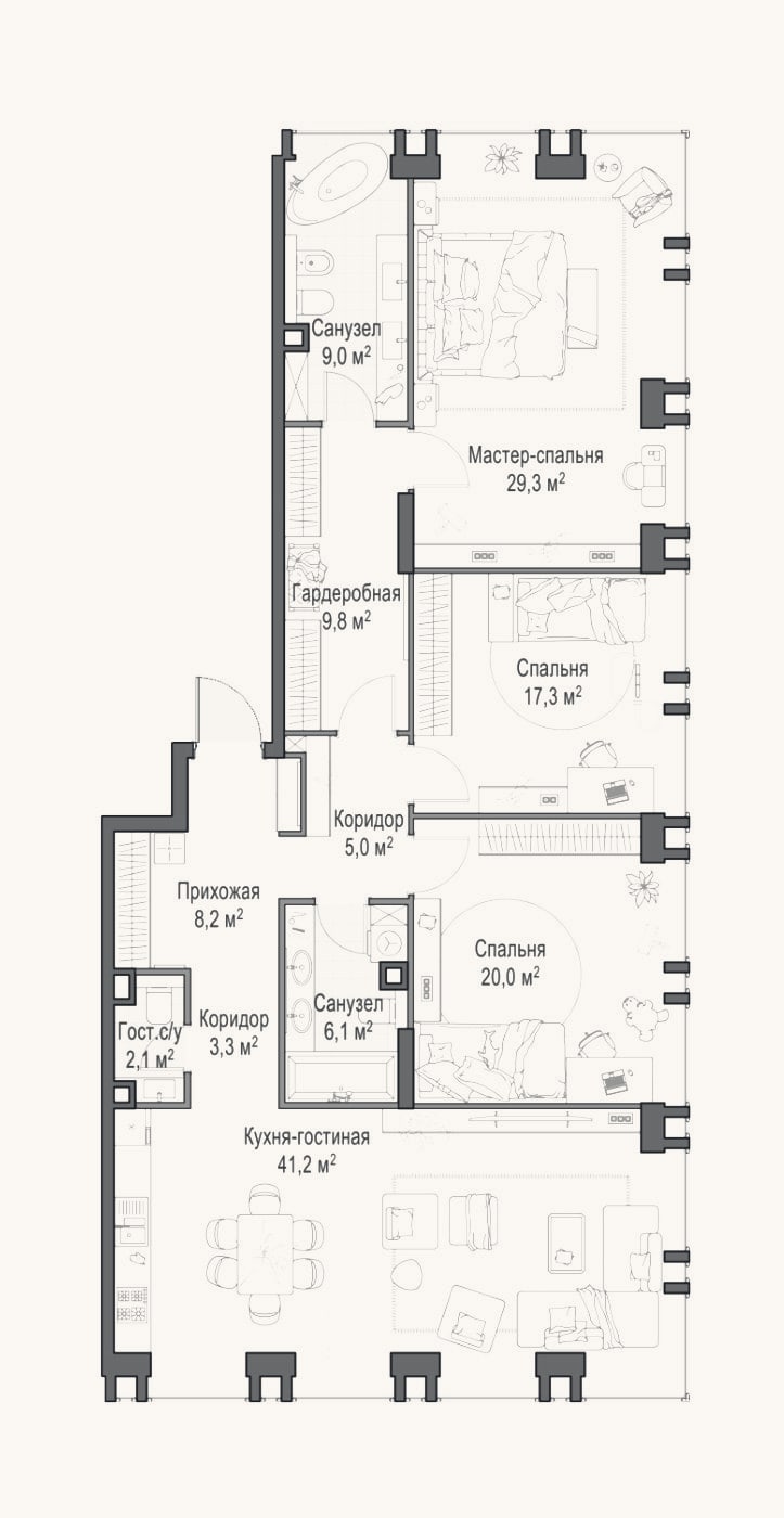 Планировка: 4+ к, 151,4 м²