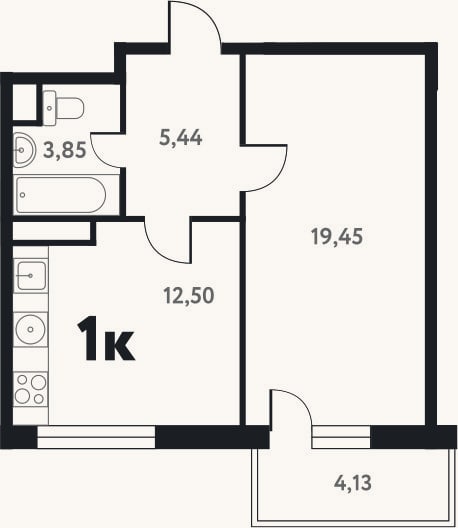 Планировка: 1-к, 41,2 м²