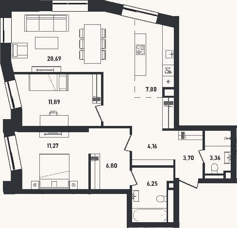 Планировка: 3-к, 83,9 м²