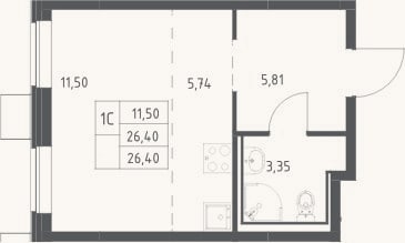 Планировка: Студия, 26,4 м²
