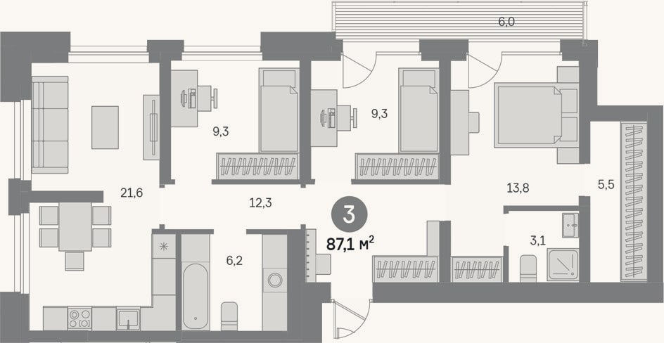 Планировка: 3-к, 81,1 м²
