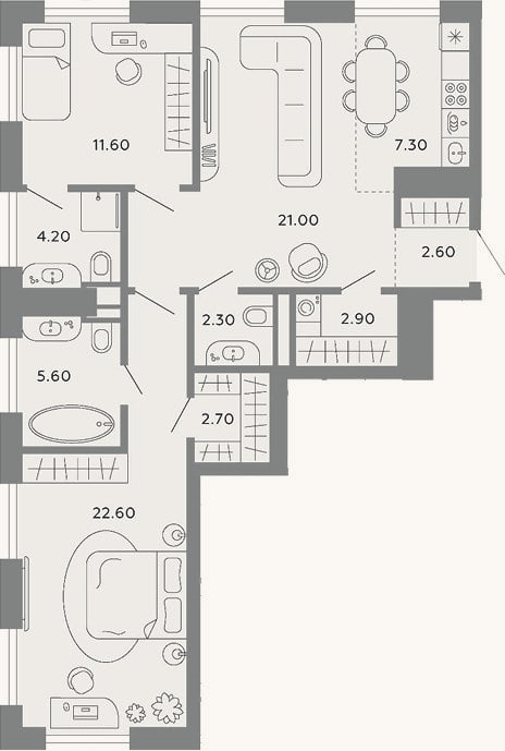 Планировка: 3-к, 82,8 м²