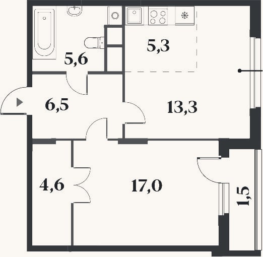 Планировка: 2-к, 52,3 м²