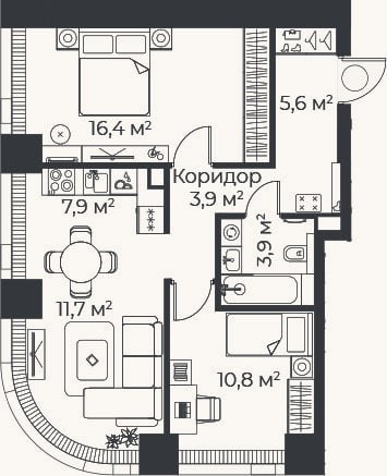 Планировка: 3-к, 60,2 м²