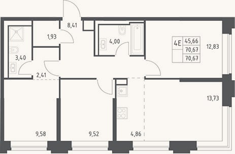 Планировка: 4+ к, 70,6 м²