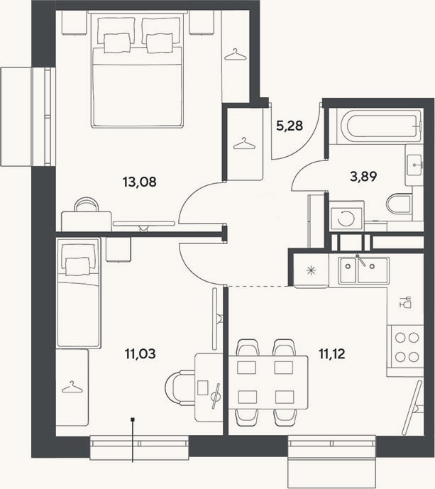 Планировка: 2-к, 44,4 м²