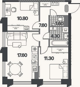 Планировка: 3-к, 53,2 м²