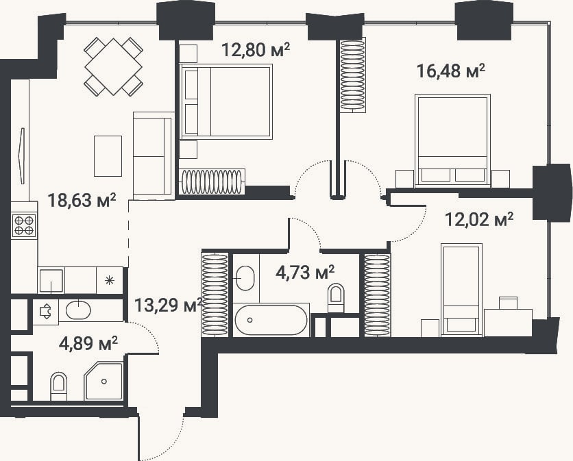 Планировка: 4+ к, 80,9 м²