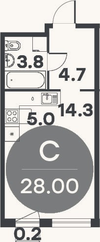 Планировка: Студия, 27,8 м²