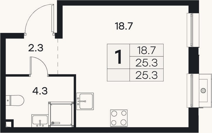 Планировка: Студия, 25,3 м²