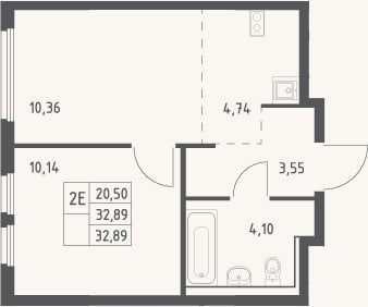 Планировка: 2-к, 32,9 м²