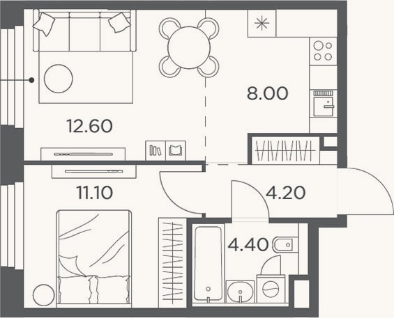 Планировка: 2-к, 40,3 м²