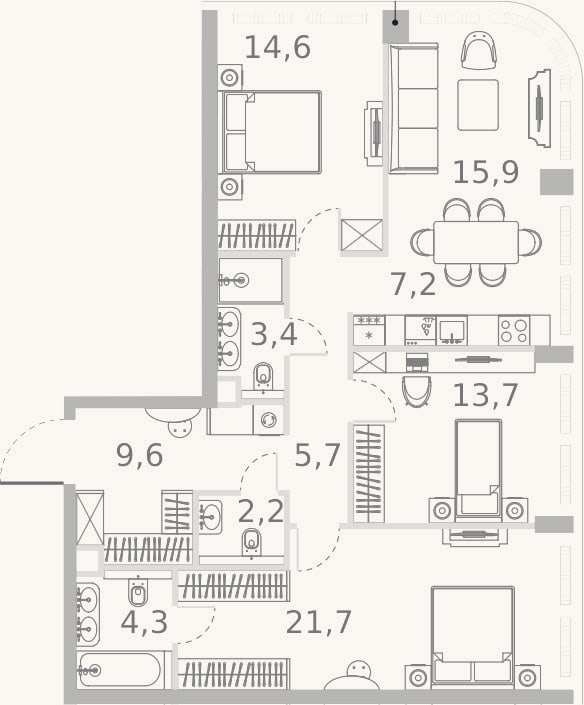 Планировка: 4+ к, 98,3 м²