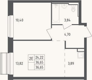 Планировка: 2-к, 36,7 м²