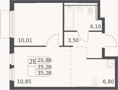Планировка: 2-к, 35,3 м²