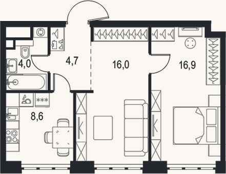 Планировка: 2-к, 50,2 м²