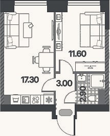 Планировка: 2-к, 36,4 м²