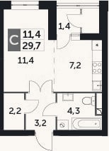 Планировка: Студия, 29,3 м²