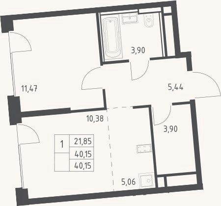 Планировка: 2-к, 40,2 м²