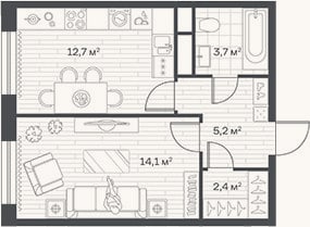 Планировка: 1-к, 38,1 м²