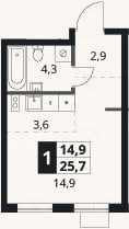Планировка: Студия, 25,7 м²