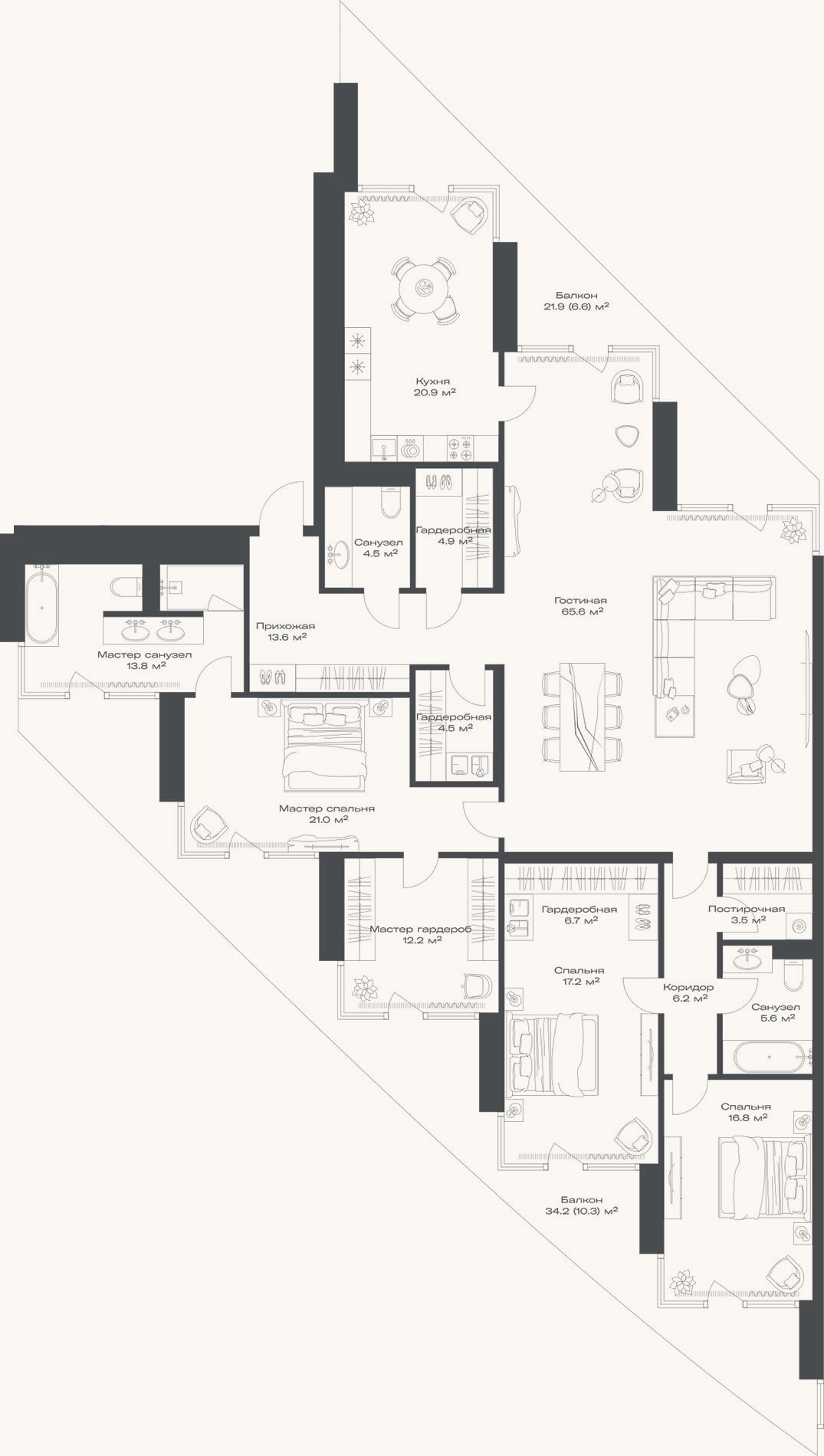Планировка: 4+ к, 219,8 м²