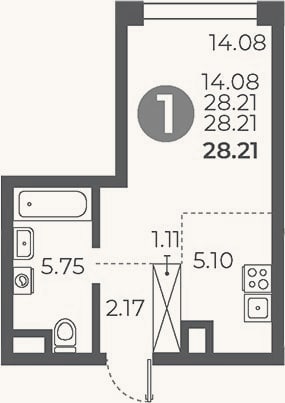 Планировка: Студия, 28,2 м²